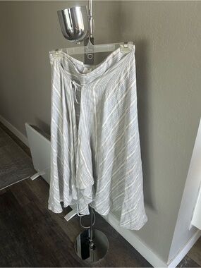 Vintage Light Blue/Grey Silk blend Striped Wrap Skirt